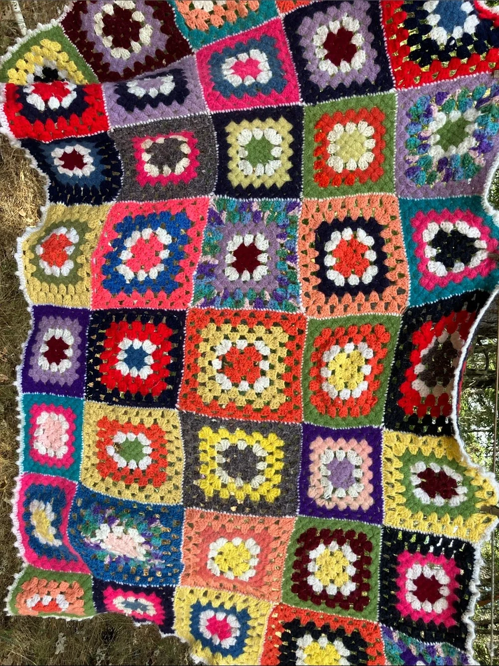 Granny square wool crochet twin blanket throw *damaged*